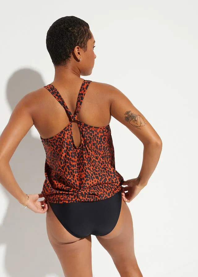 Tankini (2 piezas) de poliamida reciclada Naranja lava/negro de lunares